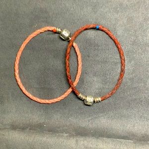 Brown and pink pandora leather bracelet